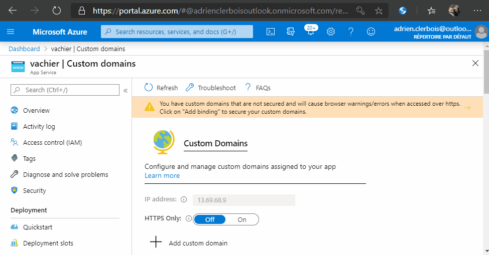 Install certificate on Azure