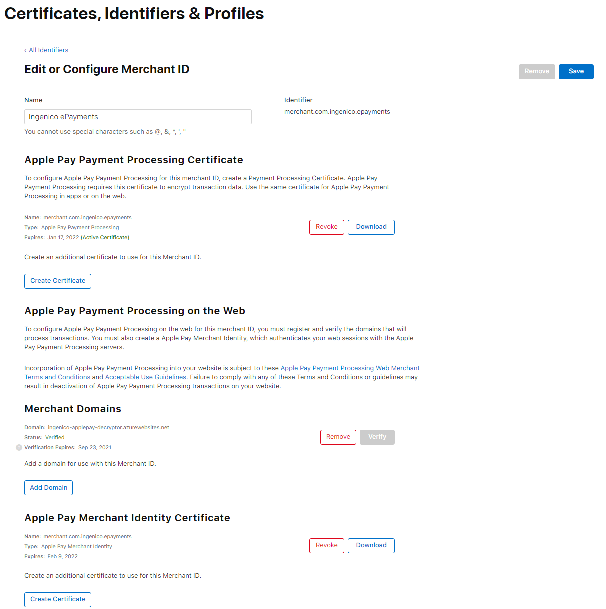 Merchant Id configuration page