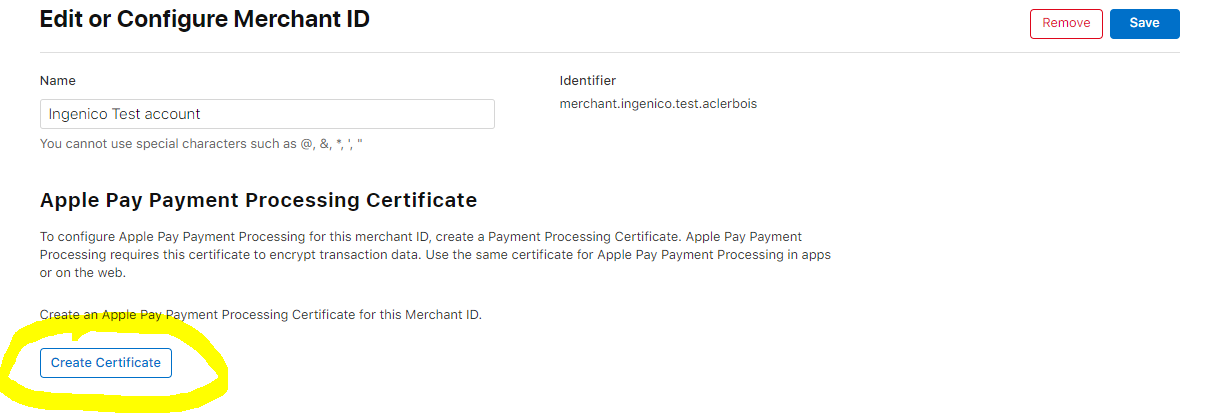 Merchant Id configuration page