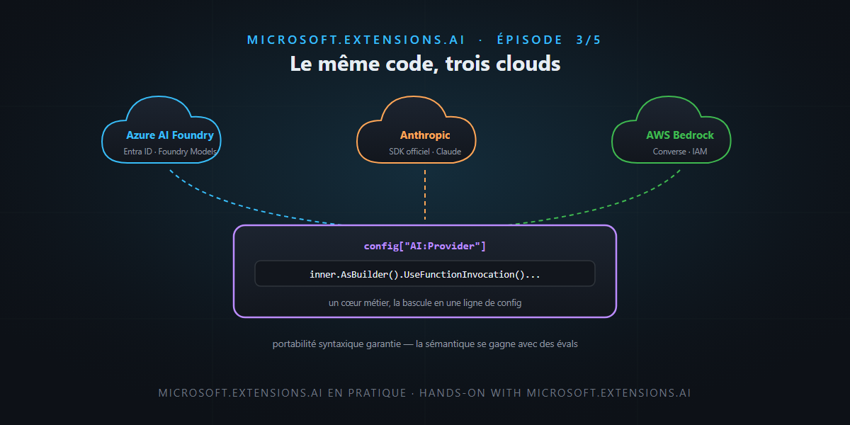 Microsoft.Extensions.AI (3/5) — Le même code, trois clouds : Foundry, Anthropic, Bedrock — c'est pas sorcier !