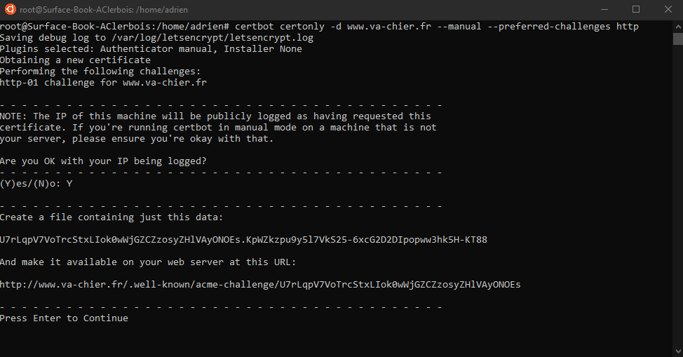 Demo of install certbot